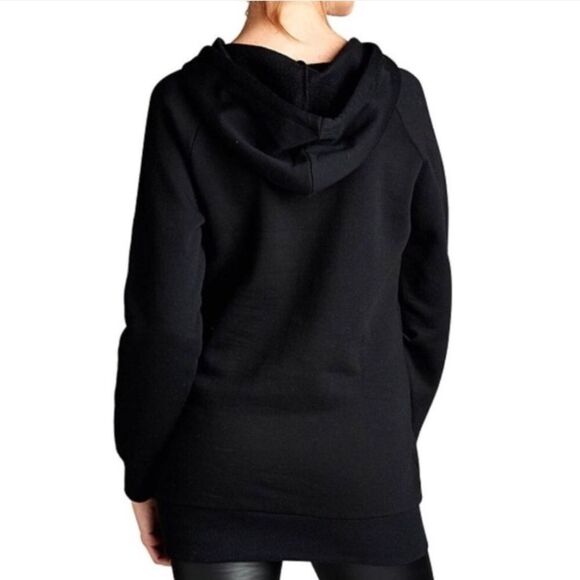 Black Pullover Hooded Sweatshirt Fleece Lined Hood - Picture 3 of 6